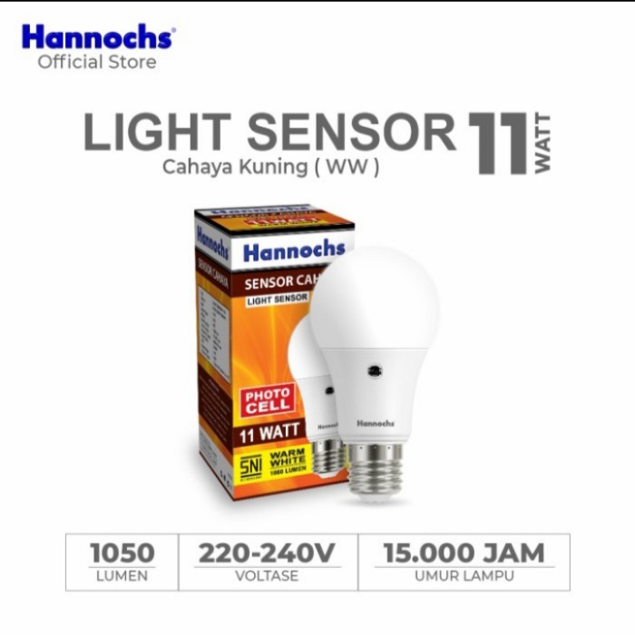 PREMIUM Lampu Hannochs LED LIGHT SENSOR (Sensor Cahaya ) 11 Watt Kuning
