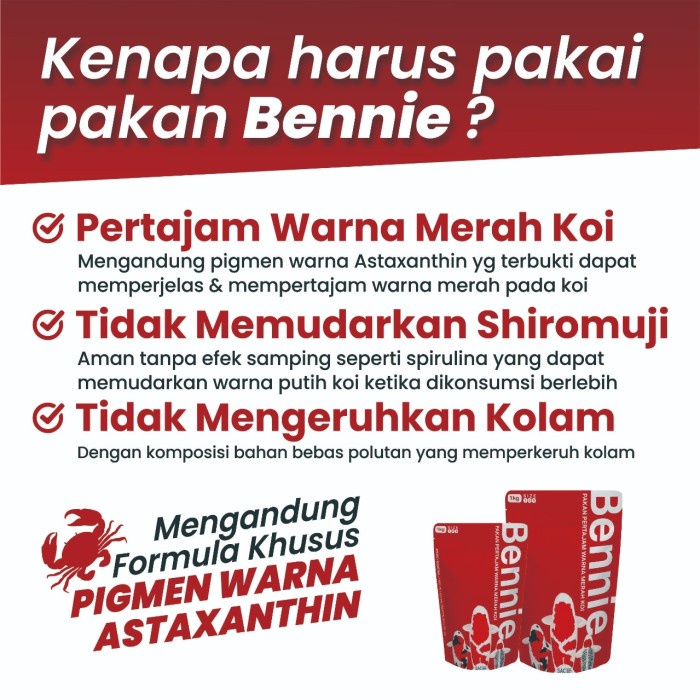 Promo Pelet Koi Pakan Ikan Koi Pertajam Warna Merah Koi Pelet Bennie 1Kg Terlaris