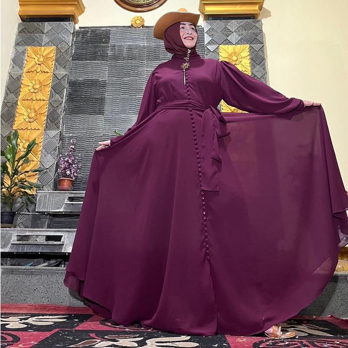 Kancing Seribu Ceruty Babydoll Premium Gamis Wanita Abu Army Biru Coklat Kondangan Muslim Dress
