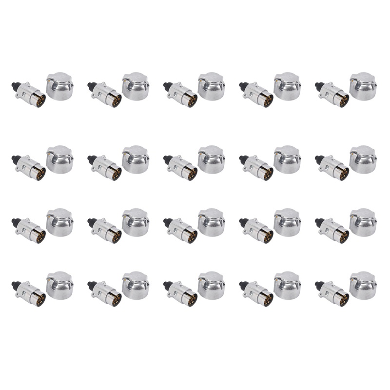 40X Trailer Accessories- 7 Pin Trailer Plug 12V Rv Sockets Towbar Towing 7Pin Metal Trailer