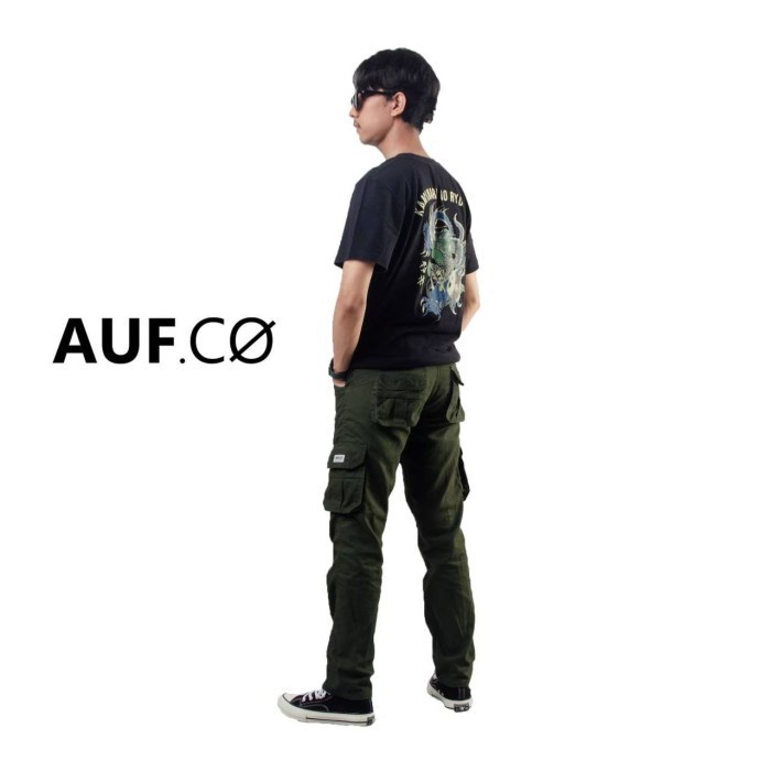 (BestSeller) Celana Cargo Pria Hijau Army Slimfit Auf.co