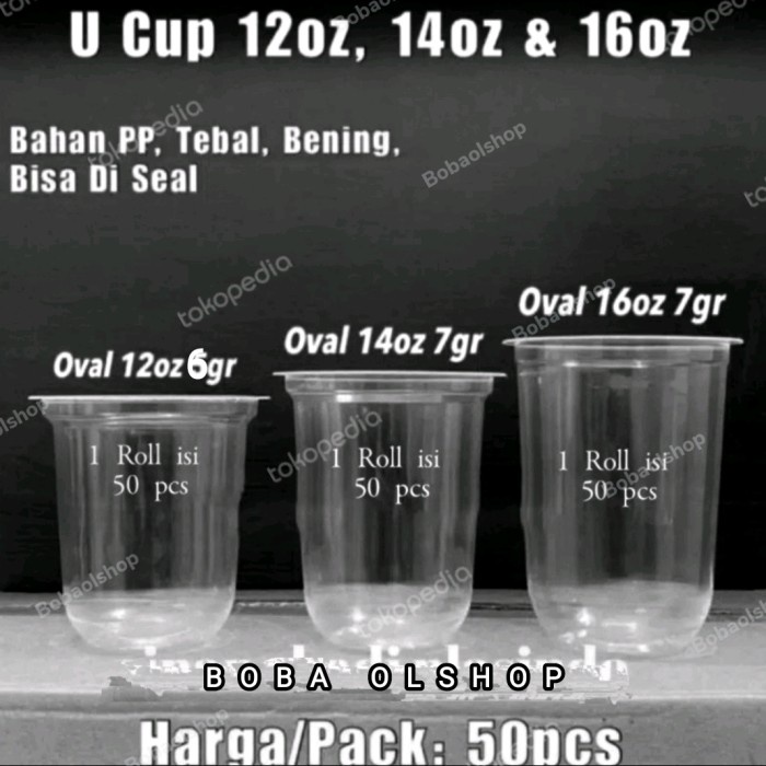 Terbagus Grosir 1 Dus Gelas Plastik Oval 16Oz / U Cup Pp Oval 16Oz