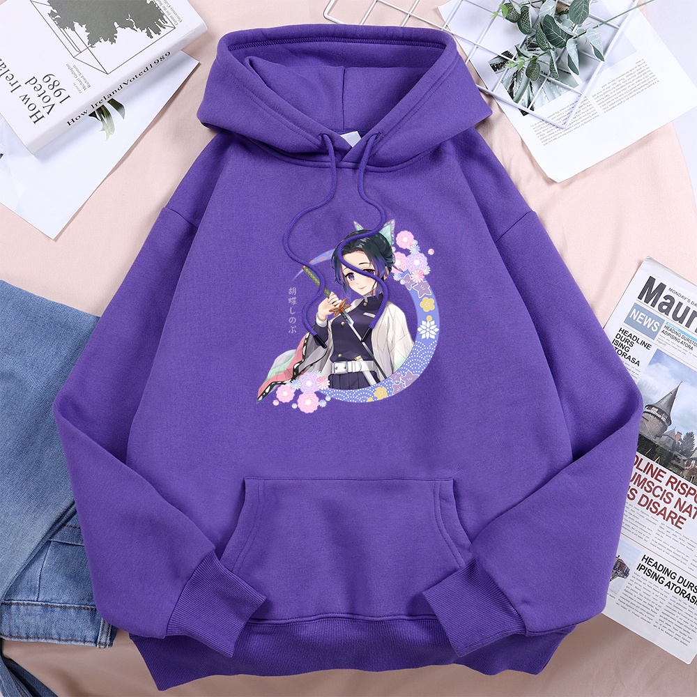 Anime Demon Slayer Kochou Shinobu With A Sword Womens Hoodie Casual Autumn Hoody Warm Fleece Tops