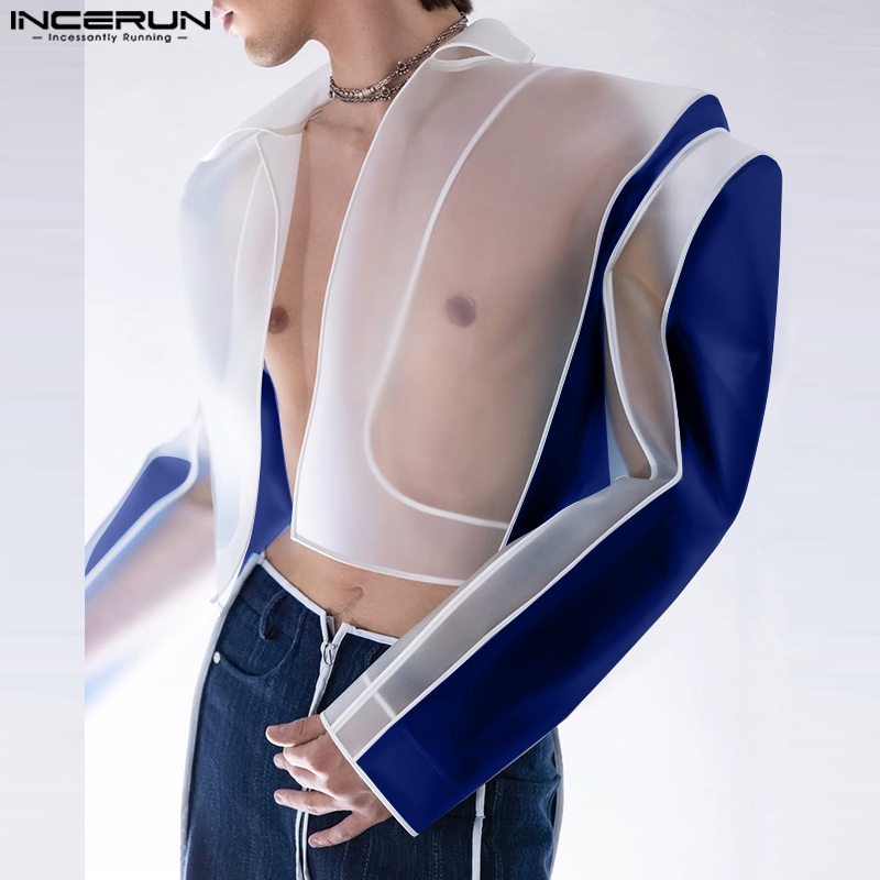 Incerun Tops American Style Fashion Men Personality Splicing Contrast Color Suit Coat Casual