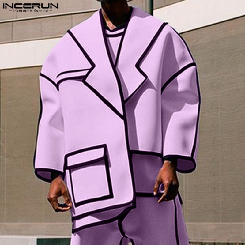 Incerun Tops 2025 American Style Fashion Men'S Pat work Lines Personality Suit Coat Casual