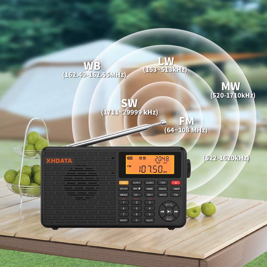 Xhdata D109Wb Portable Radio Am Fm Stereo Sw Mw Lw Digital Alarm Clock Radio Rechargeable Battery