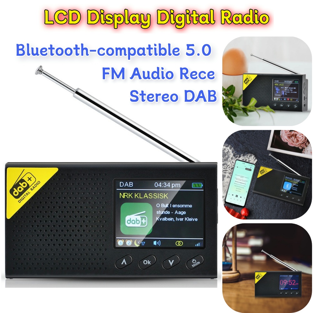 Digital Dab & Fm Radio With Bt, Portable Digital Radio Rechargeable Wireless Dab+Fm Receiver With