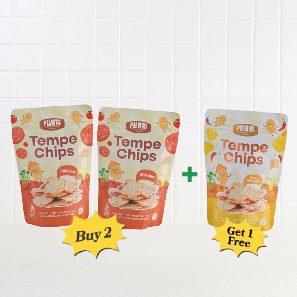 

B2G3 - Beli 2 Planto Tempe Chips BBQ Bliss Non MSG 60 gr Gratis 1 Planto Tempe Chips Korean Spicy Cheese 60 gram