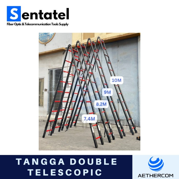 Tangga Lipat Double Teleskopik Aluminium 10 Meter {Ready High Quality Best Seller New}
