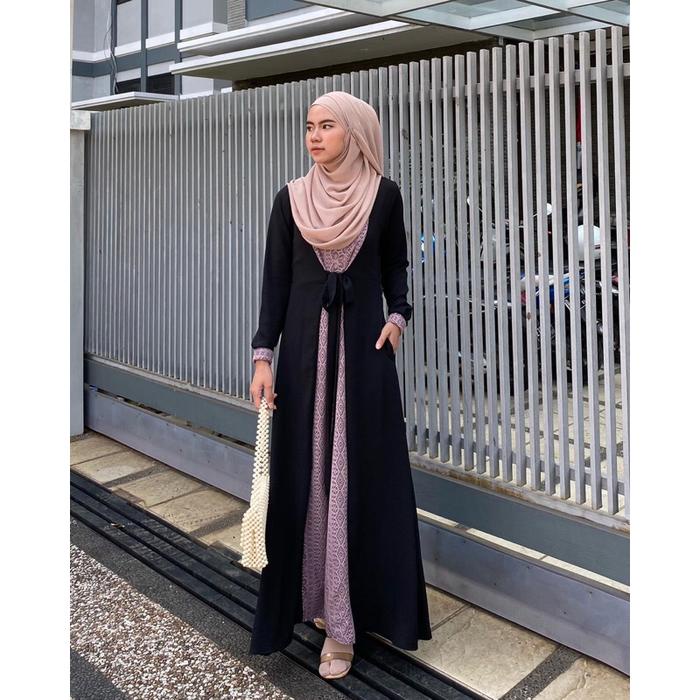 New Dafinty - Zavira Dress Bahan Premium Crinkle Airflow Gamis Brokat Lebaran Original