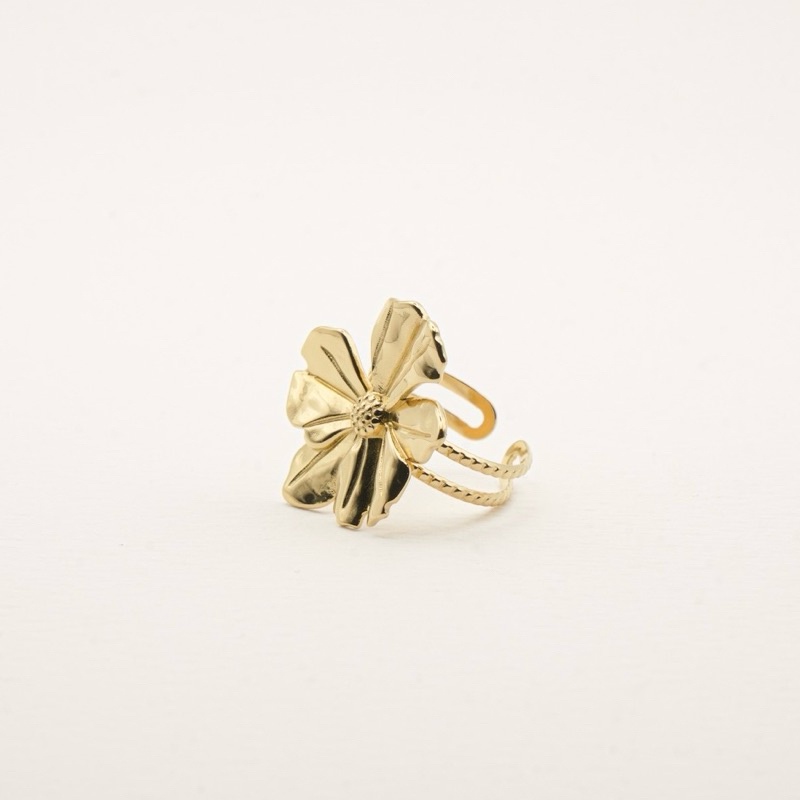 UM1 Louis // Hibiscus Statement Adjustable Ring - 18k Gold Plated Stainless Steel (Anti Karat)