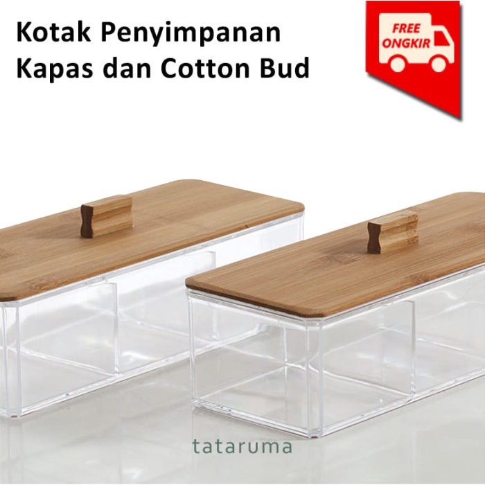

TERMURAH KIREI SQUARE - Kotak Penyimpanan Kapas Cotton Bud Akrilik Tutup Bambu