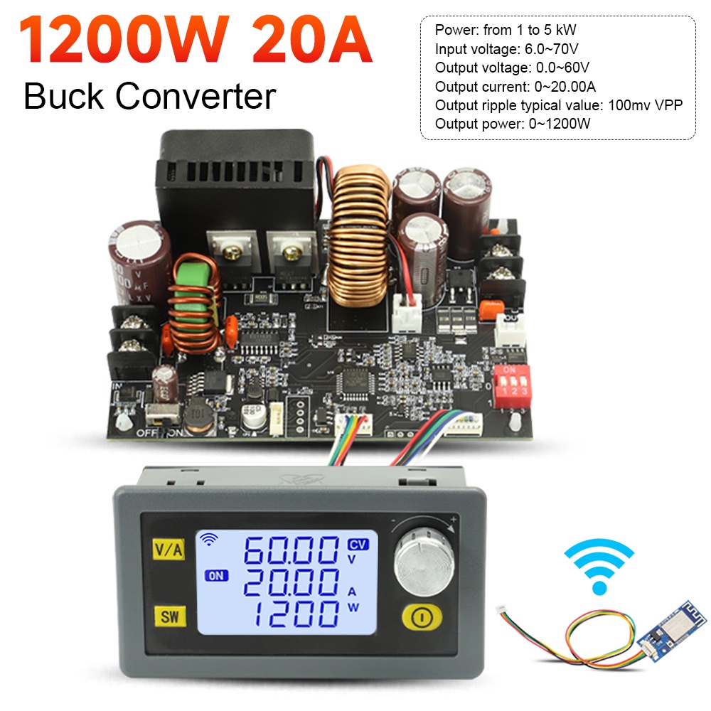 DC Voltage Regulator LCD CNC Adjustable Stabilizer 20A 1200W Buck Converter DC Voltage Power Supply 