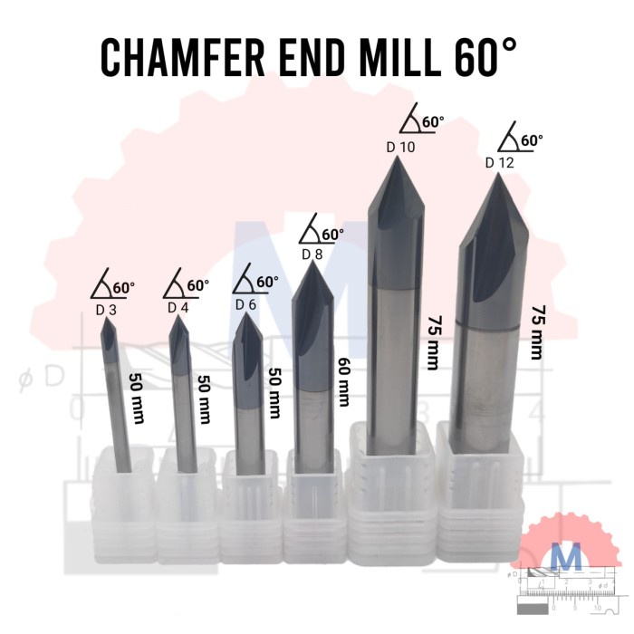 Chamfer endmill 3F 60 derajat lurus V bit Endmill CNC router bits