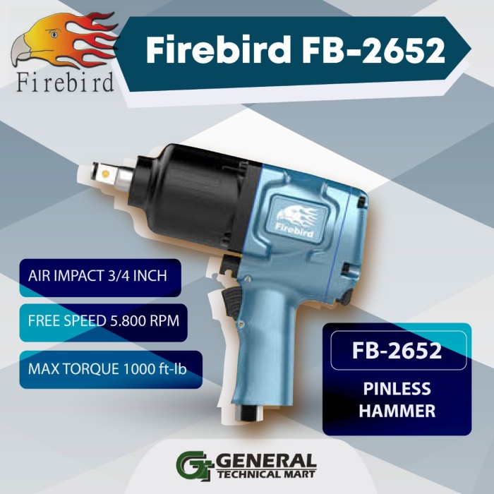 FIREBIRD FB-2652 air impact 3/4" 1356Nm,alat buka baut roda automotive