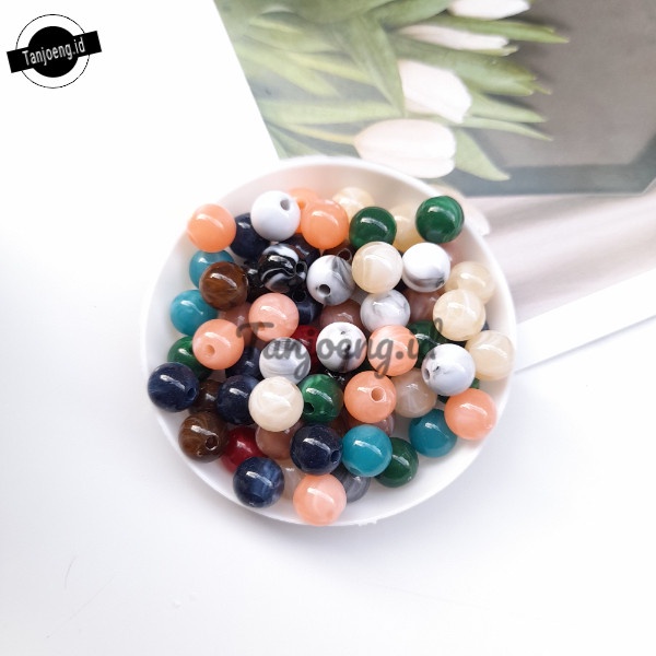 

TERPERCAYA (50 pcs) Manik Marmer Mote Bulat Corak Lilin Manik Akrilik
