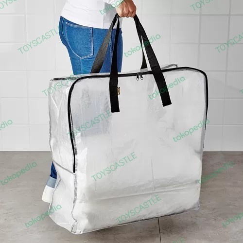 Tas belanja besar putih transparan kantong laundry jumbo resleting