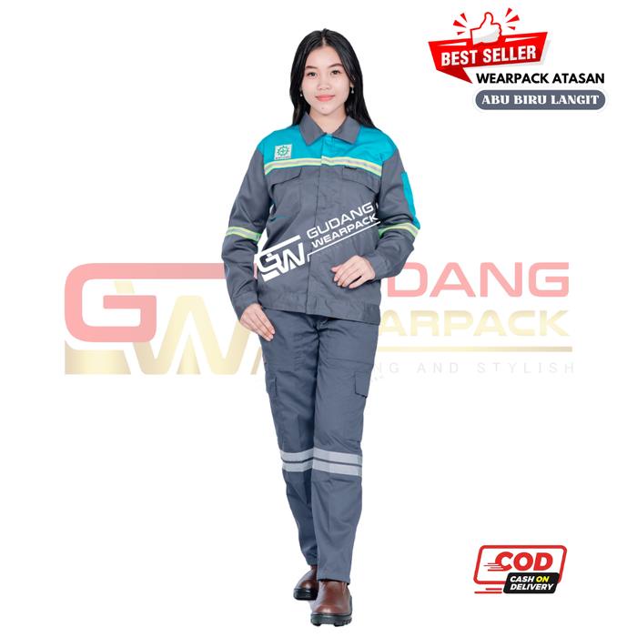 JTTOP" WEARPACK STELAN LENGAN PANJANG (BAJU DAN CELANA) WARNA ABU KOMBINASI BIRU LANGIT