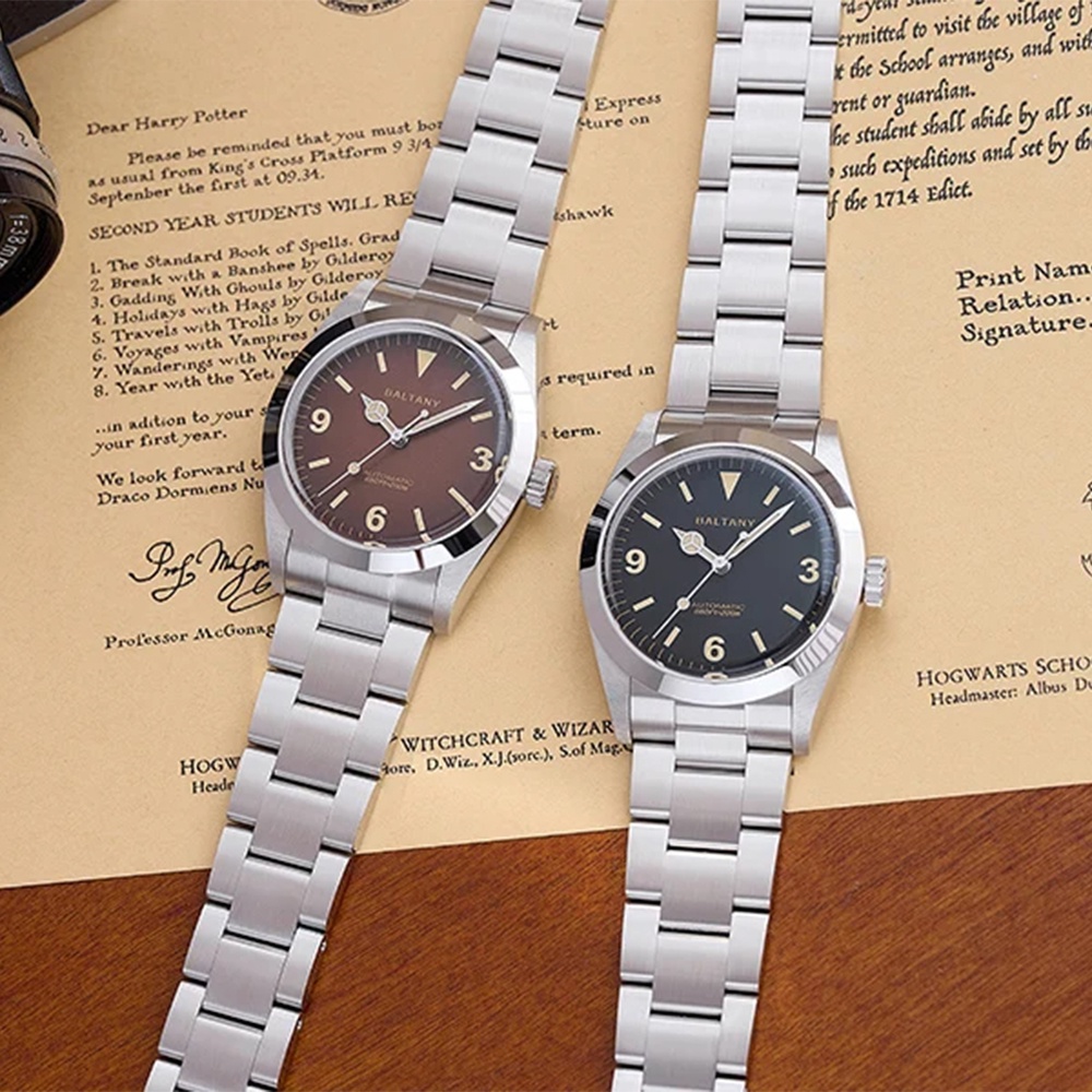 Baltany 1963 Explorer Homage Watches Automatic Retro Watch Tropical Dial 200M Waterproof Bracelet