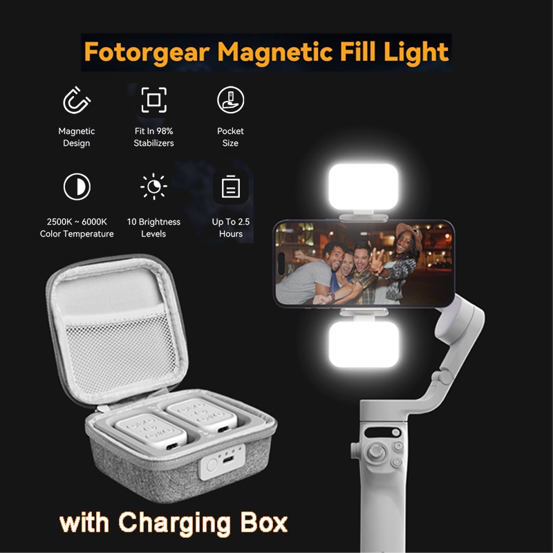 GBL01 Magnetic Mini Fill Light W/ Charging Box for DJI Osmo Mobile 6/SE/ Zhiyun SMOOTH4/5/ Feiyu Han