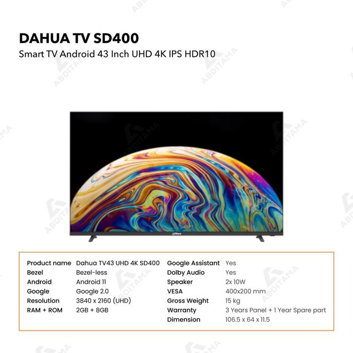 JTTOP" SMART TV ANDROID DAHUA SD400 43 INCH IPS 4K HDR10 DOLBY PLUS RESMI