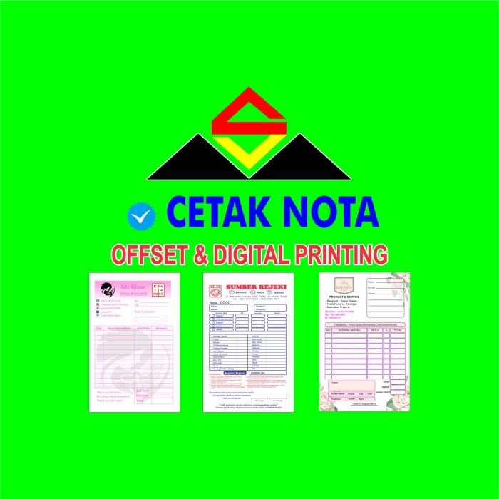 

PROMO! Cetak Nota/ Laundry/ Merek Toko/ Full warna 2ply 1/4F (10 buku)
