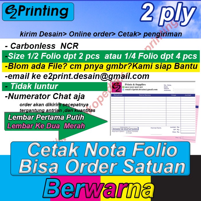 

HOT SALE! Cetak Nota bon 2ply / Rim