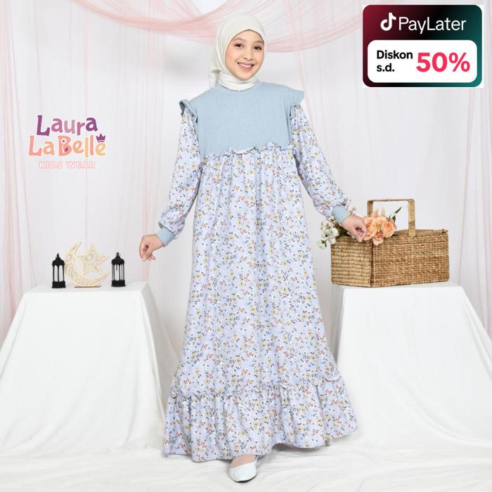 Laura La Belle Gamis Anak Perempuan Rajut Clara Long Dress Baju bunga motif Rempel Panjang Muslim