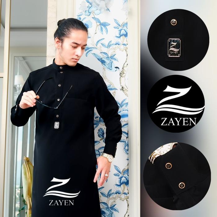 Jubah Slimfit Zayen Gamis Jubah Pria Muslim jubah gamis pria jubah hitam Kancing Manset Panjang