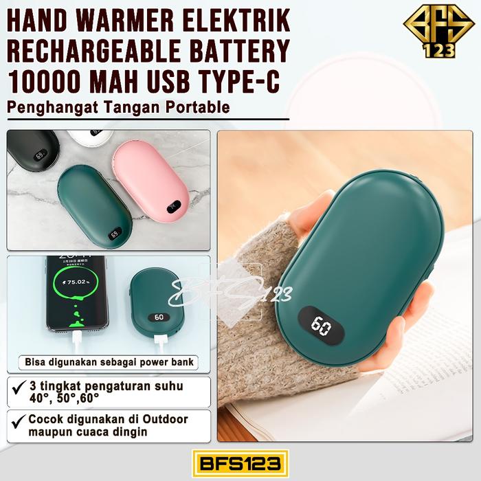 Penghangat Tangan Portable Hand Warmer 2 in 1 Power Bank 10000 mAh Elektrik Rechargereable USB