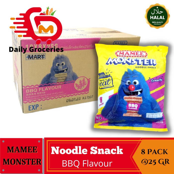 

Promo Terbatas Mie Kremes Mamee Monster Rasa Bbq Isi 8 - Noodle Snack Barbeque 200Gr Aman