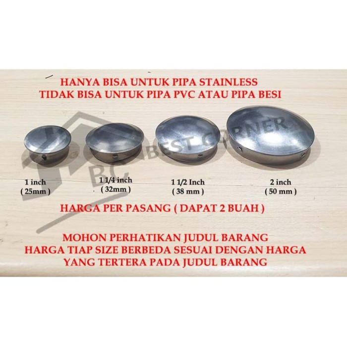 Tutup Pipa Bulat Stainless 1 1/2 Inch