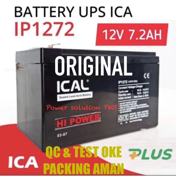Banyak Dicari Accu Aki Baterai Batere Kering Ups Ica / Aki Ical Ip1272 12V 7.2Ah