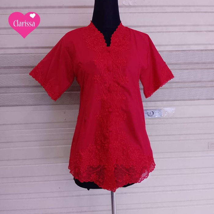 Baju Kebaya Encim Modern Lengan Pendek Merah