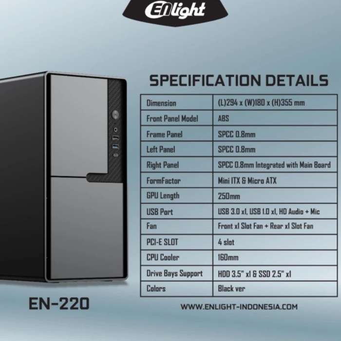 Ready Casing PC Enlight EN-220 + PSU 300W mATX Black