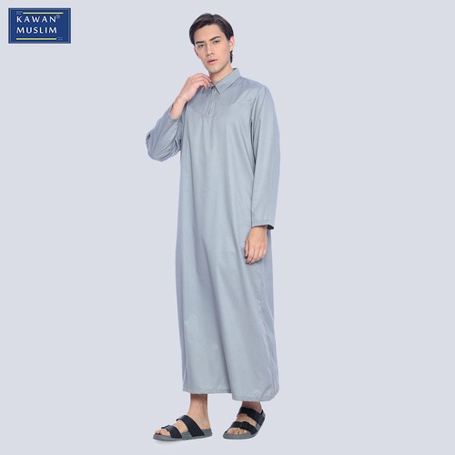 Jubah Gamis Pria Dewasa Lengan Panjang Kerah Kemeja Kawan Muslim