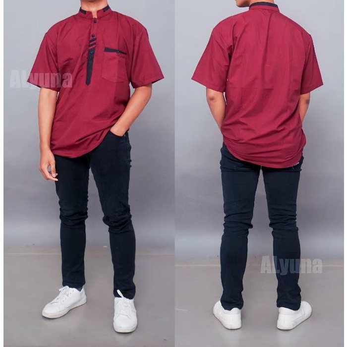 Koko Kurta Maroon Polos Lengan Pendek baju Koko Maroon Habaib Murah Baju Koko Lengan Pendek Baju