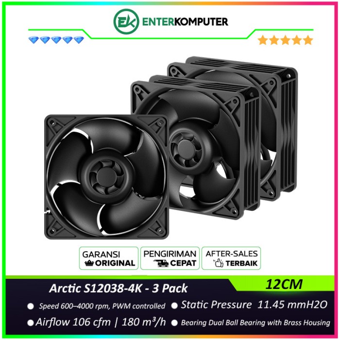 Ready Arctic S12038-4K 12CM 4K RPM Server Fan (3 Pack)