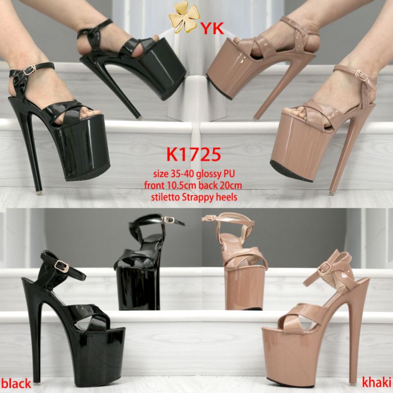 YKshoes 1725 heels 20cm stiletto strappy heels black brown heels hak tali silang stiletto heels hak