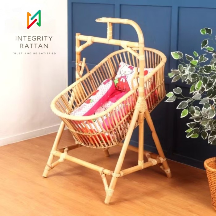 PREMIUM Keranjang Ayunan Bayi Rotan Kasur Tempat Tidur Bayi Rotan Minimalis