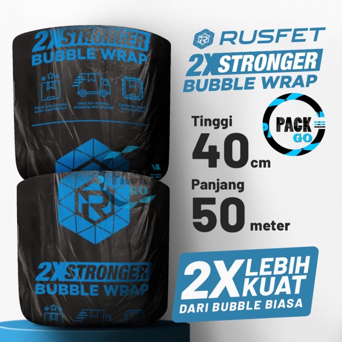 PREMIUM Bubble Wrap Plastik RUSFET HITAM 40CM x 50M Berwarna Buble Bubblewrap Tebal SUPER Roll