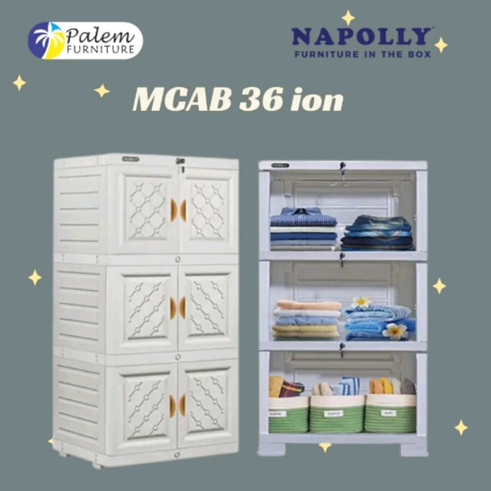 PREMIUM LEMARI PAKAIAN NAPOLLY MCAB 36 ION MOTIF ROTAN 3 RAK PINTU