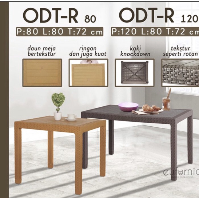 PREMIUM Meja makan plastik rotan anyaman Olymplast ODT-R 80