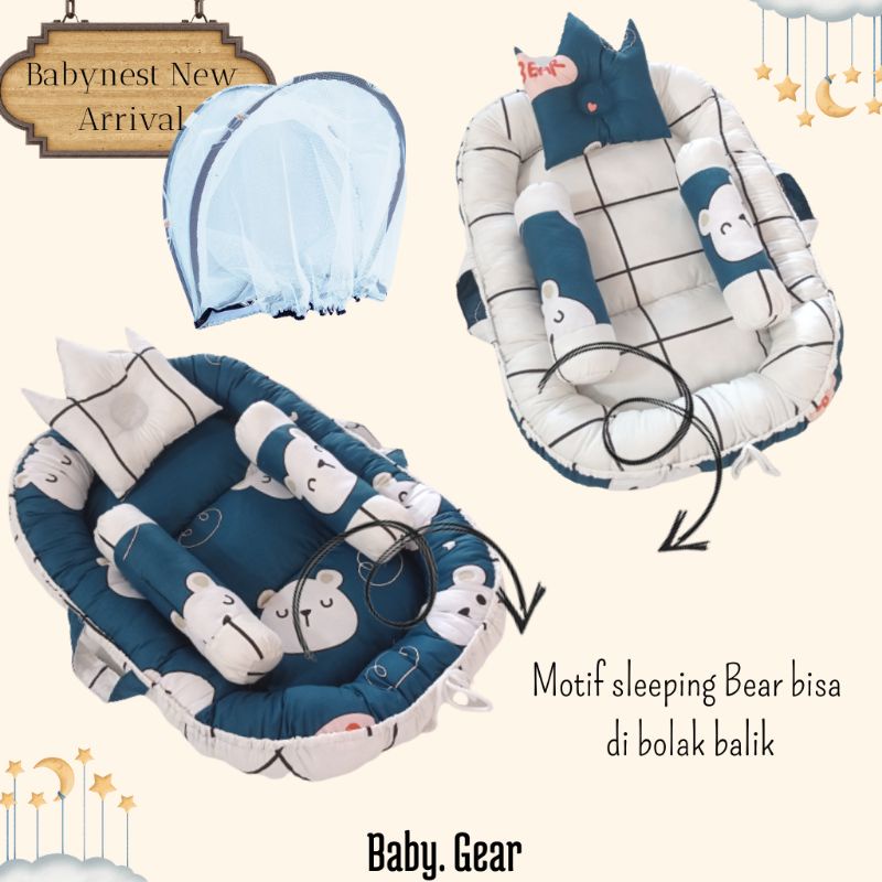 PROMO / [ New Arrival ] Babynest kasur Bayi Portable motif Bisa Bolak balik bantal guling kelambu
