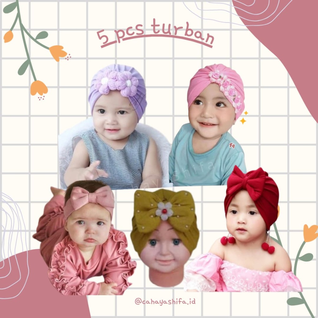 PROMO / 1 set 5 pcs Ciput Anak Turban Bayi Turban Anak