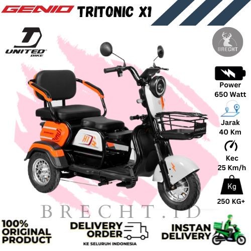 Best seller Sepeda Listrik Roda Tiga Genio Tritonic by UNITED 650 Watt Terlaris