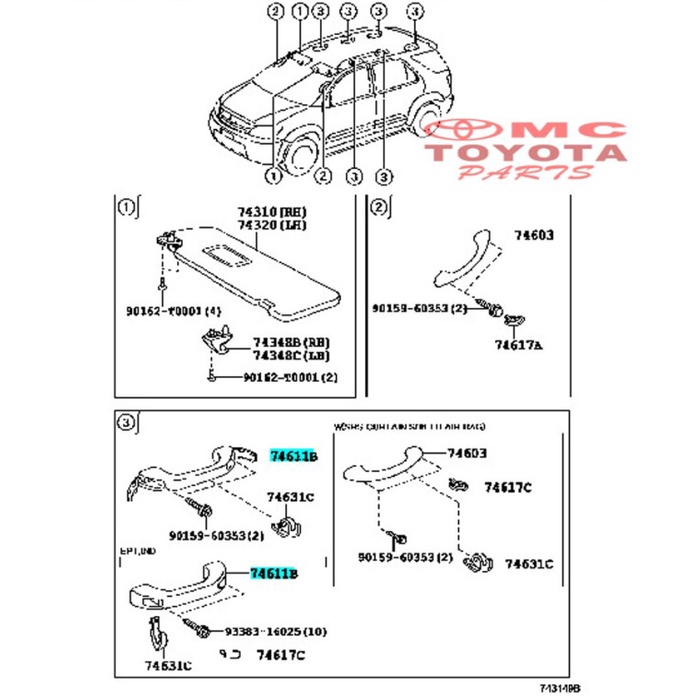 Pegangan Tangan Hand Grip Handle Handel Innova Fortuner 74611-0K030-E1 Kode 001