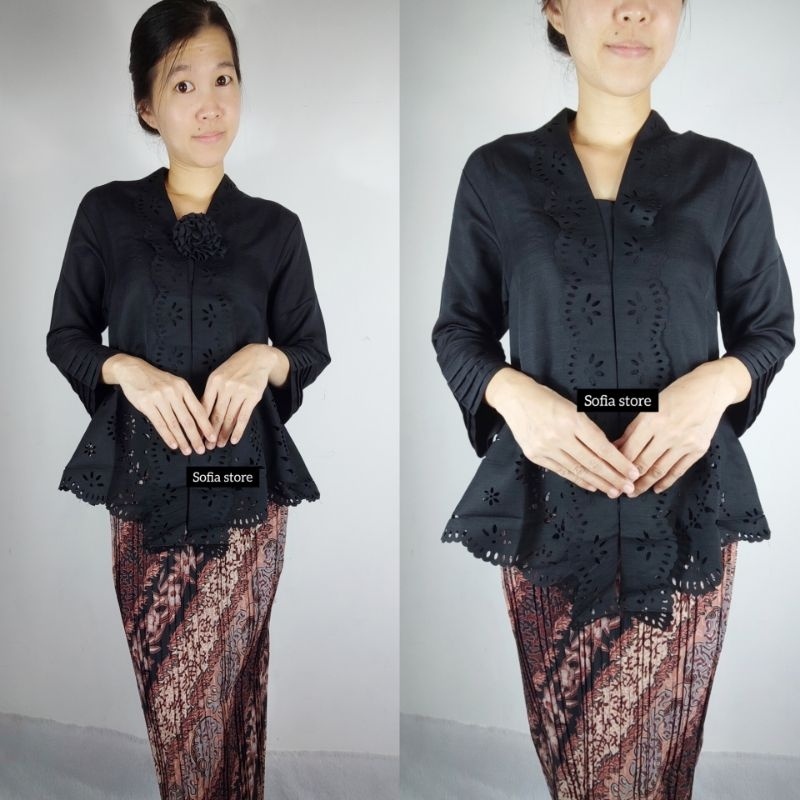 FLASH SALE ATASAN AJA KEBAYA WANITA ENCIM KARTINI MODERN DENAYA HITAM KEBAYA MODEREN HITAM POLOS