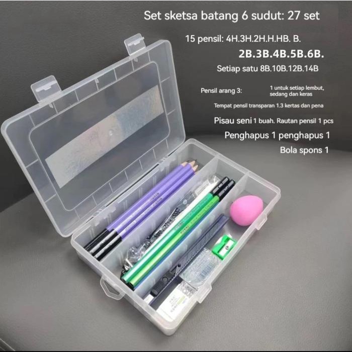 

TERLARIS Set Pensil Gambar Sketch Pensil Grafit Charcoal Arang 29 pcs dengan Kotak Tin