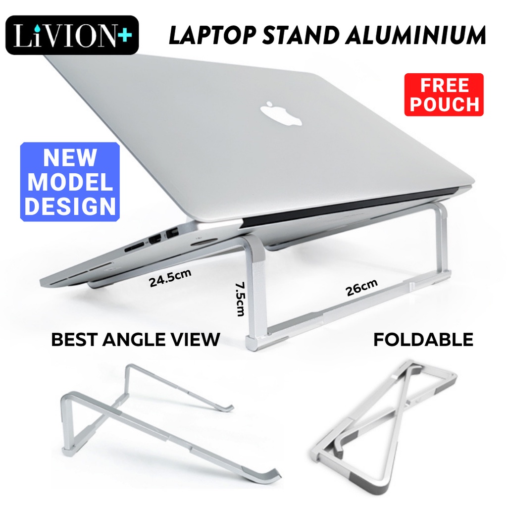 LiVION+ Stand Holder Laptop Aluminium Portable / Meja Laptop Macbook Tablet Stand Lipat